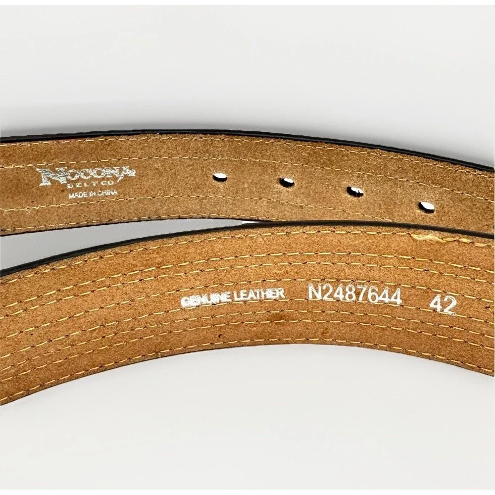 Nocona Western Leather Belt Sz 42 Brown Braided Inlay Cowboy Rodeo Silver Buckle